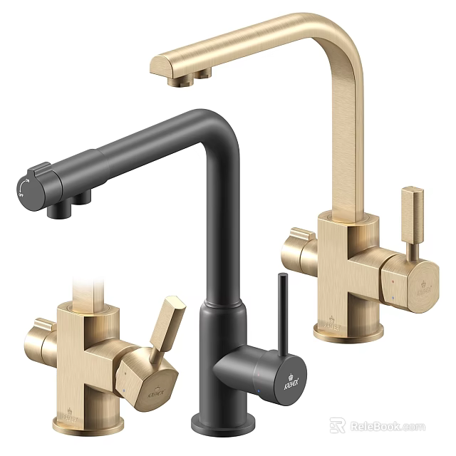 Modern Black And Gold Kitchen Faucets With Sleek Stylish Design Features 3d model 