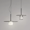 Two Modern Pendant Lights With Black Metal Base White Stone And Transparent Glass Shades