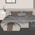 Elegant Modern Double Bed Interior with Pillows Throw Blanket Ottoman and Dresser Mirror