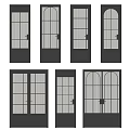 Single And Double Casement Doors With Glass Grid Panels And Black Frames 3d model