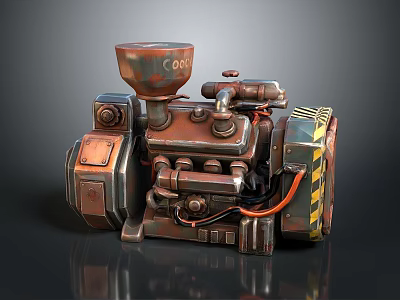 Vintage Mechanical Equipment With Metal Pipes Knobs And Yellow Black Warning Stripes 3d model