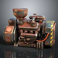 Vintage Mechanical Equipment With Metal Pipes Knobs And Yellow Black Warning Stripes