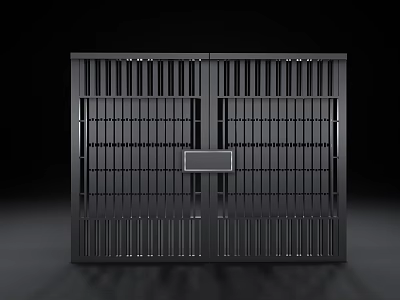 Black Iron Gate With Vertical Bars And Square Plate In The Middle 3d model