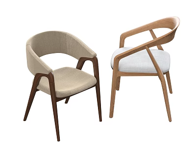 Modern Dining Chairs With Curved Armrests And Wooden Frames Light Upholstered Seats 3d model