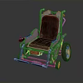 Vintage Green Frame Wheelchair With Brown Upholstered Seat And Metal Wheels