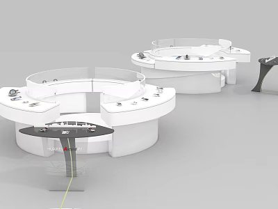 Modern White Circular Display Shelves With Glass Railings For Retail Product 3d model