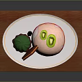 Delicious Pink Dessert Topped With Kiwi Slices And Chocolate Piece On White Plate Wooden Board