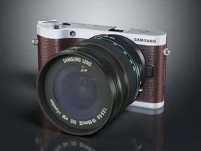 Samsung Digital Camera With Brown Leather Body And Silver Frame Detachable Lens 3d model