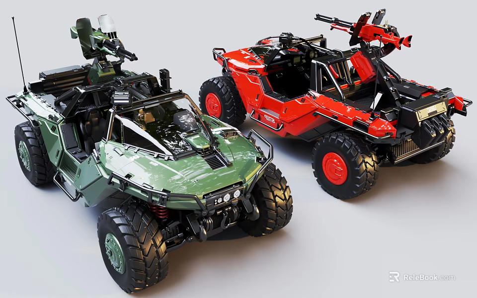 Green And Red Armed Off Road Cars Design 3d model 