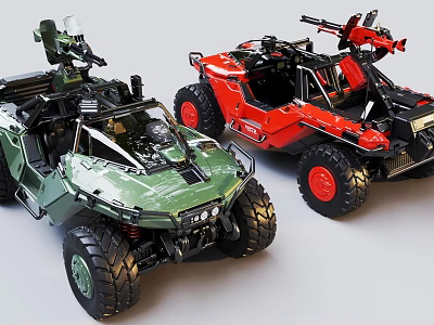 Green And Red Armed Off Road Cars Design 3d model