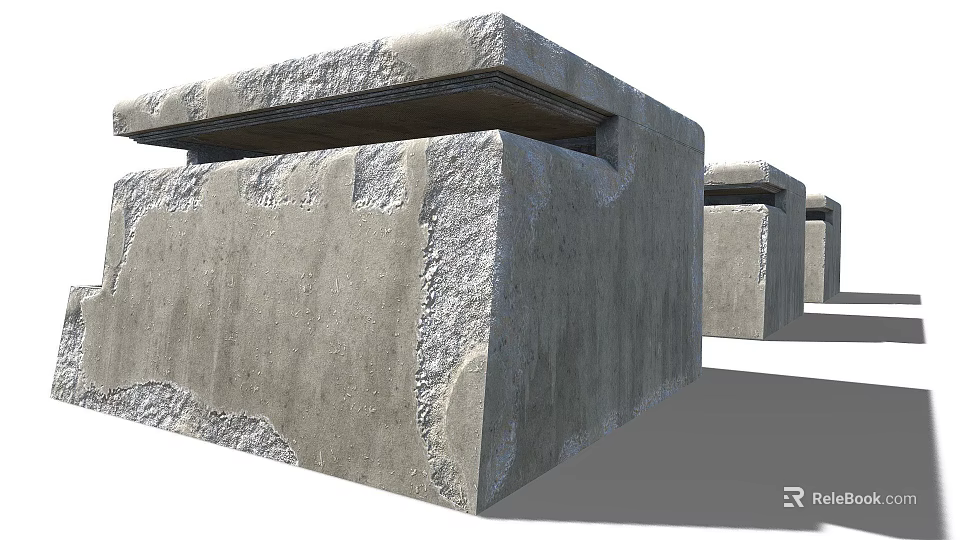 Concrete Bunker Weapons Arranged in Multiple Military Defense Structures Line 3d model 