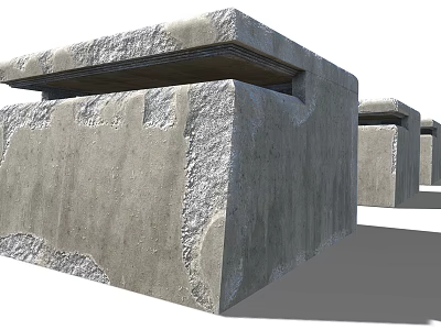 Concrete Bunker Weapons Arranged in Multiple Military Defense Structures Line 3d model