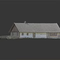 Cartoon House Scenery Featuring Gray Roof White Walls Chimney Small Yard Fence and Green Grass