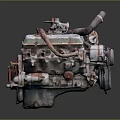 Detailed Industrial Engine With Pipes Cables Red Fan And Metal Parts