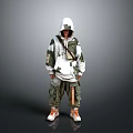 Modern Streetwear Outfit With Camouflage Patchwork Hoodie Cargo Pants And Orange Sneakers