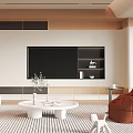 Modern Living Room Interior Design With White Sofa Round Coffee Table And Orange Armchair