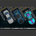 Three Different Colored Cars Parked In A Modern Parking Lot With Lines