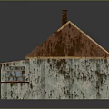Weathered Small House With Rusty Red Roof Chimney Wooden Windows And Purple Door