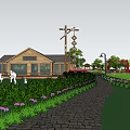 Garden Layout Design With Green Spaces Ponds Buildings Trees And Parking Areas