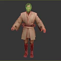 3D Standing Robed Character Creature Wearing Beige Robe Dark Belt Red Stockings And Red Shoes