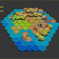 Cartoon Hexagonal Island Scene With Colorful Grass Trees Bridge And Rocks
