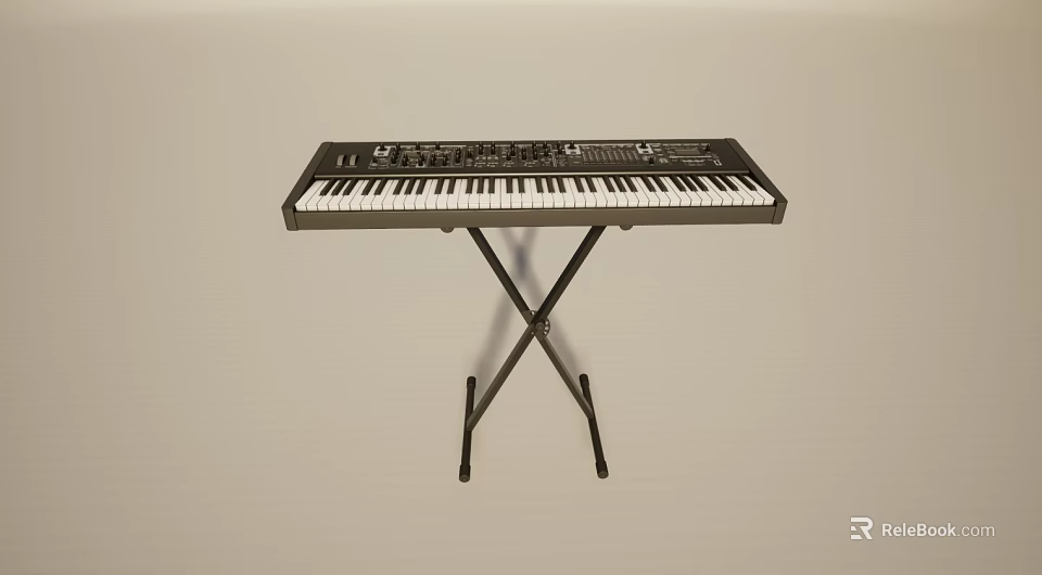 Electronic Keyboard Instrument On Stand With White Keys And Control Panel 3d model