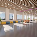 Bright Modern Fitness Studio With Colorful Seating Exercise Balls And Large Windows