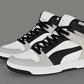 White Gray Black High Top Sports Sneakers with Modern Lace Up Design and Style