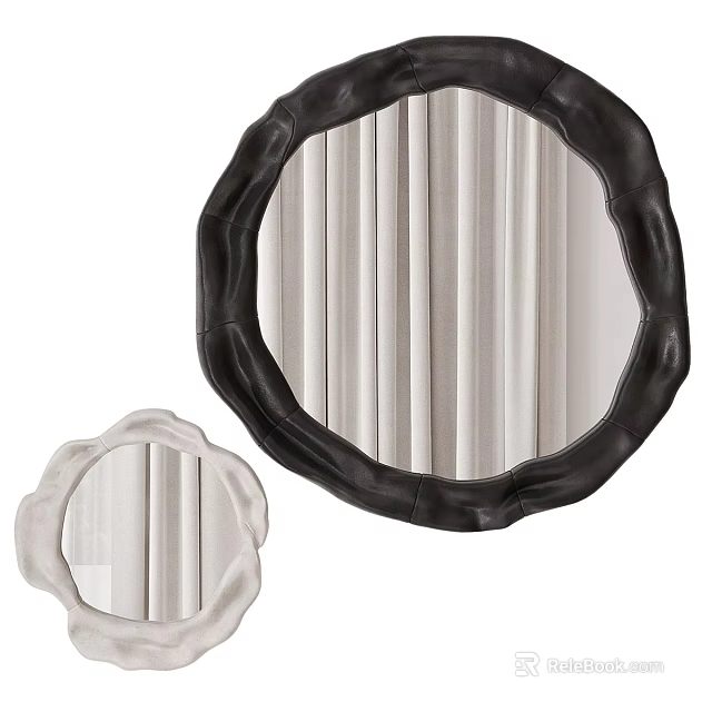 Two Black and White Irregular Shape Mirrors Reflecting Curtains for Interior Decor 3d model