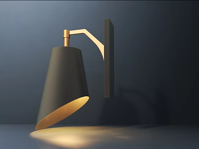 Modern Wall Lamp With Black Shade And Golden Arm Mounted On Wall 3d model