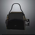 Black Crocodile Pattern Handbag With Gold Hardware Top Handle And Shoulder Strap 3d model