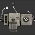 Retro Futuristic Industrial Equipment With Digital Display Control Panel And Red Accents Mechanical Arm