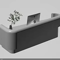 Modern White Curved Reception Desk With Apple iMac And Potted Plant