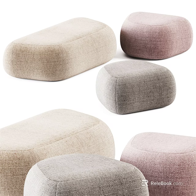 Modern Fabric Upholstered Ottoman in Beige Gray Pink for Living Room Interior Decor 3d model 