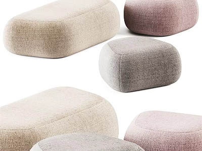 Modern Fabric Upholstered Ottoman in Beige Gray Pink for Living Room Interior Decor 3d model