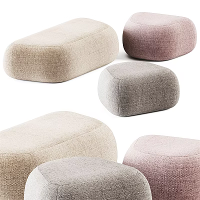 Modern Fabric Upholstered Ottoman in Beige Gray Pink for Living Room Interior Decor 3d model