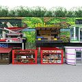 Colorful Retail Shops With Green Plant Wall And Diverse Facades