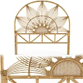 Bohemian Rattan Headboard With Arch Shaped Lotus Petal Woven Natural Design