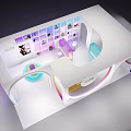 Modern White Exhibition Booth Featuring Arch Design And Colorful Lighting Display Space