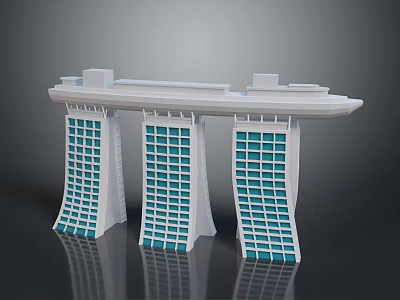 Modern Architectural Design Of Three Towers With Blue Glass Facades And Ship Shaped Skybridge 3d model