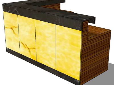 Modern Reception Desk With Yellow Textured Panels Black Countertop And Wooden Frame 3d model