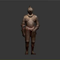 Medieval Armor 3D Model With Gold Red Intricate Patterns Standing Pose And Gray Gradient Background