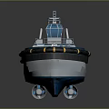 Wooden Tugboat With Blue And White Hull Deck Equipment And Yellow Stripes Design