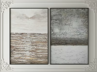Two Abstract Decorative Paintings With Chinese Style Frames And Textured Surfaces 3d model
