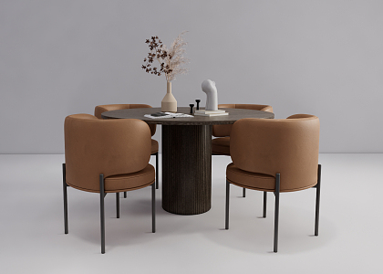 Modern Dining Table and Chair Combination Round Dining Table and Chair Combination 3d model