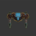 Muscular Blue Skinned Fantasy Ogre With Brown Straps And Dual Blue Bladed Weapons