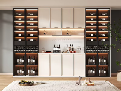 Modern Wine Cabinet Interior Design With Wine Racks Glassware And Lighting 3d model