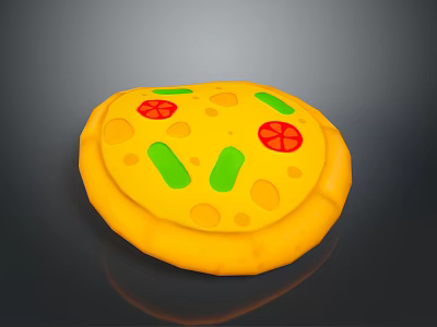 Cartoon Style Pizza With Yellow Crust Red Tomato And Green Vegetable Toppings 3d model