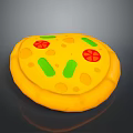 Cartoon Style Pizza With Yellow Crust Red Tomato And Green Vegetable Toppings