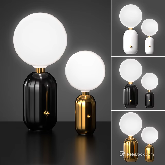 Modern Table Lamps With Spherical Shades And Black Gold Metal Bases 3d model 